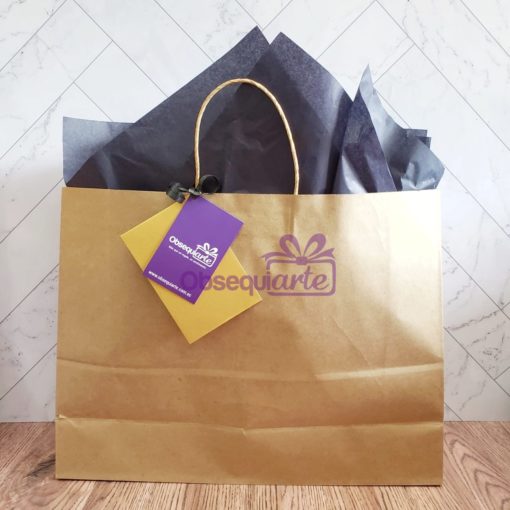 Bolsa de la compra Regalo Cafetero Gourmet con etiqueta morada.