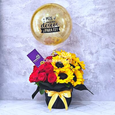 Arreglo Sun Rosas & Girasoles con Globo