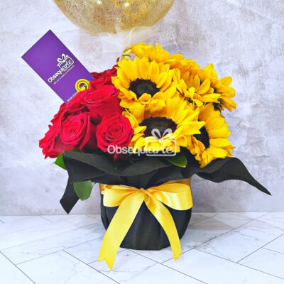 Arreglo Sun Rosas & Girasoles con Globo