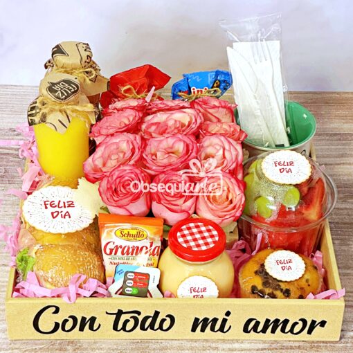 Canasta de regalo Desayuno Florido con todo mi amor.