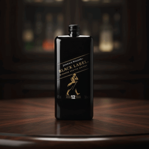 Una botella de Regalo Great Day se alza sobre una mesa de madera pulida, el regalo perfecto para hacer que cualquier gran día sea aún más memorable sobre un fondo de estanterías difuminadas.
